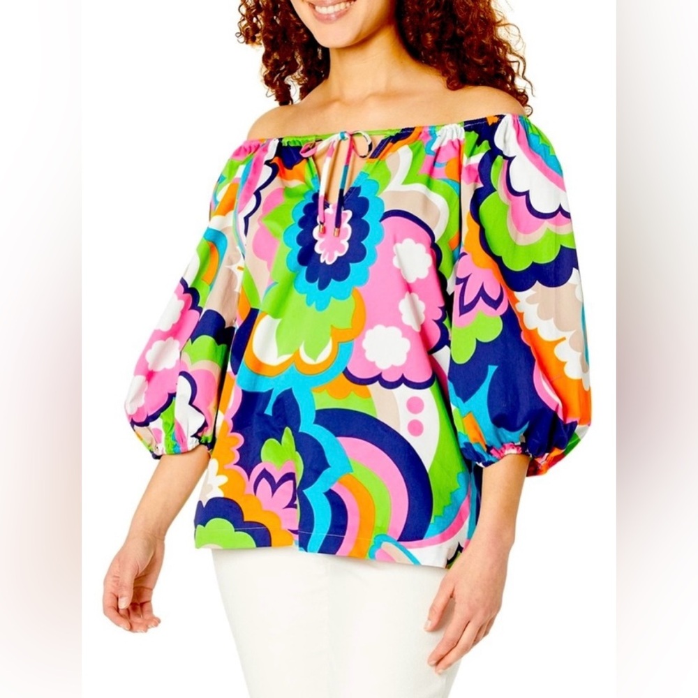 Trina Turk Women's Multicolor Floral Print Puff Sleeve Top XS